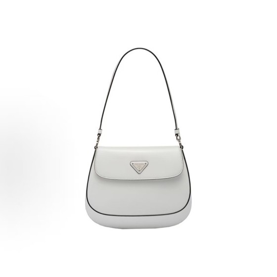 PRADA Cleo series glossy flip-top underarm bag, single-shoulder bag for women in white